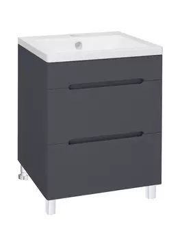 Тумба с раковиной Runo Парма 60 напольная, графит (раковина Omega 60)
