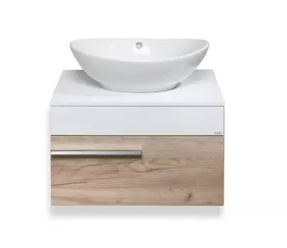 Тумба с раковиной Runo Вудлайн 65 подвесная, крафтовый дуб/белый