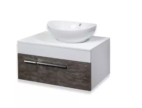 Тумба с раковиной Runo Вудлайн 85 подвесная, железный камень/белый