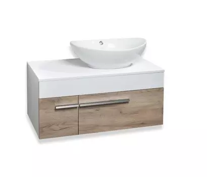 Тумба с раковиной Runo Вудлайн 85 подвесная, крафтовый дуб/белый