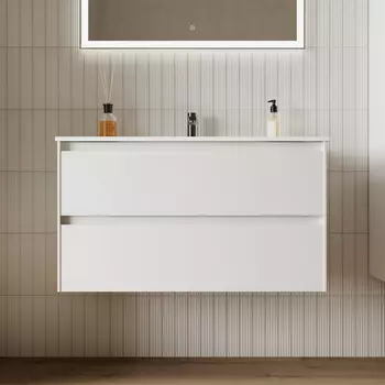 Тумба с раковиной Sancos Cento 90 подвесная, белый глянец