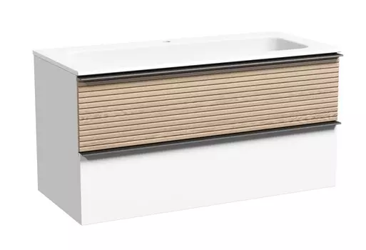 Тумба с раковиной Sancos Delta 100 подвесная, дуб светлый/белый