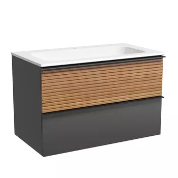 Тумба с раковиной Sancos Delta 80 подвесная, дуб красный/графит