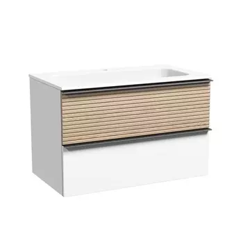 Тумба с раковиной Sancos Delta 80 подвесная, дуб светлый/белый