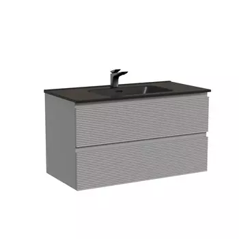 Тумба с раковиной Sancos Folk 90 подвесная, 2 ящика, Ergraut soft (раковина СN7002MB)