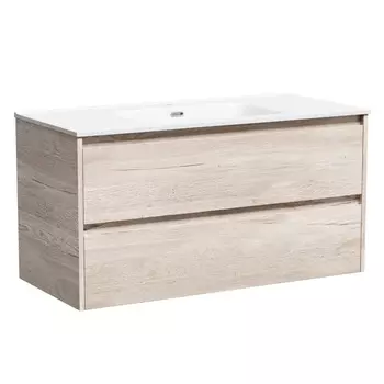 Тумба с раковиной Sancos Libra 100 подвесная, дуб галифакс натуральный (раковина CN7003)