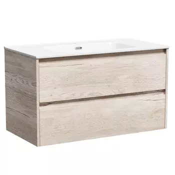 Тумба с раковиной Sancos Libra 90 подвесная, дуб галифакс натуральный (раковина CN7002)