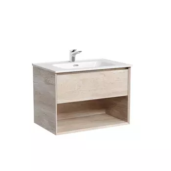 Тумба с раковиной Sancos Marmi 1.0 70 подвесная, 1 ящик, открытая ниша, дуб галифакс натуральный (раковина CN7007)