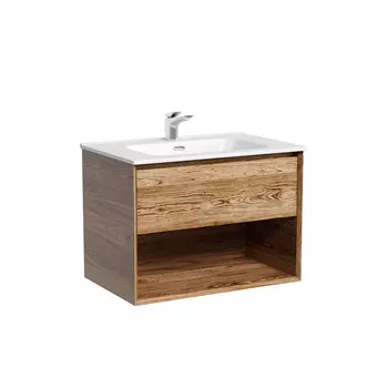 Тумба с раковиной Sancos Marmi 1.0 70 подвесная, 1 ящик, открытая ниша, дуб чарльстон (раковина CN7007)