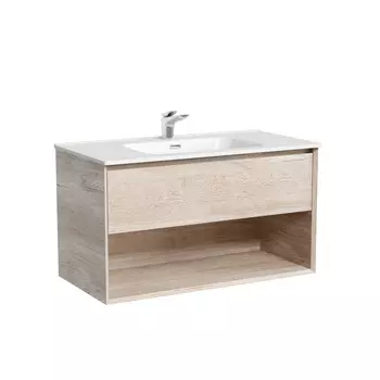 Тумба с раковиной Sancos Marmi 1.0 90 подвесная, 1 ящик, открытая ниша, дуб галифакс натуральный (раковина CN7002)