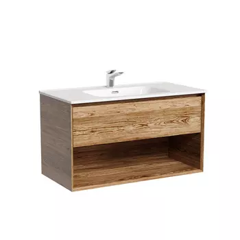 Тумба с раковиной Sancos Marmi 1.0 90 подвесная, 1 ящик, открытая ниша, дуб чарльстон (раковина CN7002)