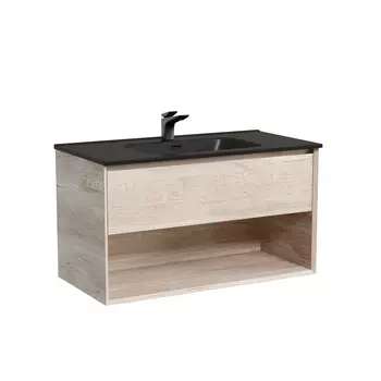Тумба с раковиной Sancos Marmi 1.0 90 подвесная, 1 ящик, открытая ниша, дуб галифакс натуральный (раковина СN7002MB)