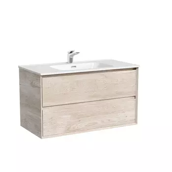 Тумба с раковиной Sancos Marmi 2.0 90 подвесная, 2 ящика, дуб галифакс натуральный (раковина CN7002)