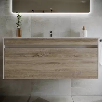 Тумба с раковиной Sancos Smart 120-1 подвесная, дуб бардолино/белый глянец