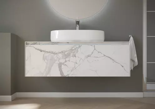 Тумба с раковиной Sancos Stone 120 подвесная, statuario white (белый мрамор)