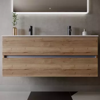 Тумба с раковиной Sancos Urban 120-2 подвесная, дуб галифакс натуральный (раковина CN7004)