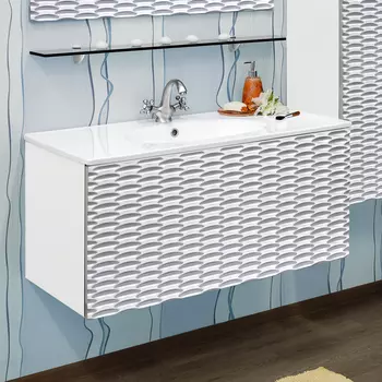 Тумба с раковиной Sanflor Белла 100 белая, патина серебро