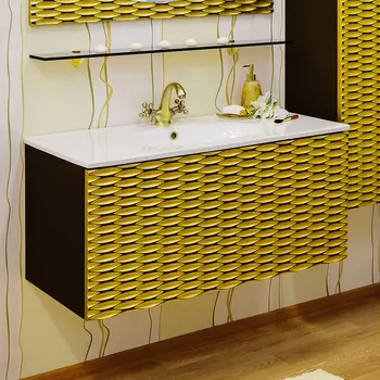 Тумба с раковиной Sanflor Белла 100 шоколадный, патина золото