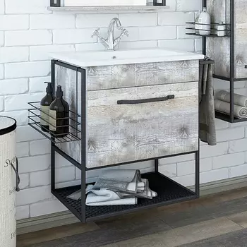 Тумба с раковиной Sanflor Бруклин 60 бетон пайн экзотик/черный муар, подвесная