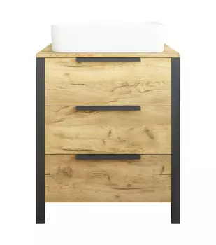 Тумба с раковиной Sanflor Гард 70/2 напольная, дуб крафт золотой, черная