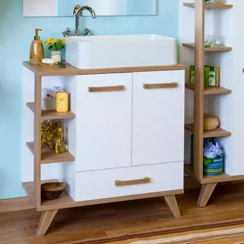 Тумба с раковиной Sanflor Ингрид 80 вяз швейцарский, белый