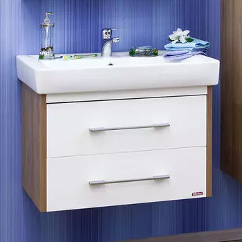Тумба с раковиной Sanflor Ларго 2 80 вяз швейцарский, белая, подвесная