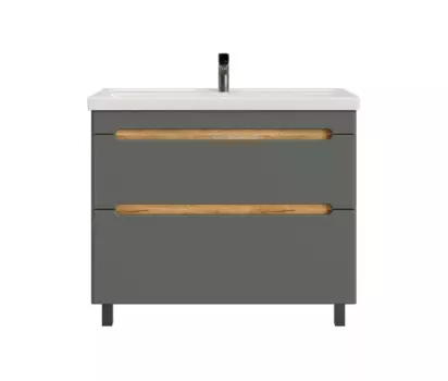 Тумба с раковиной SanStar Diva 100 напольная, дуб вотан/графит софт (раковина Фостер 100)