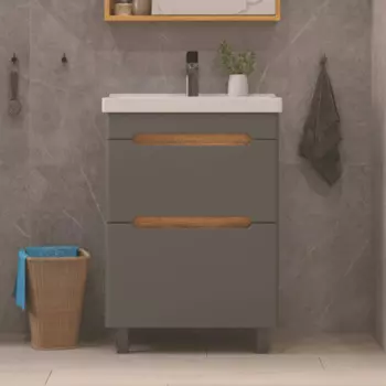 Тумба с раковиной SanStar Diva 50 напольная, дуб вотан/графит софт (раковина Фест 50)