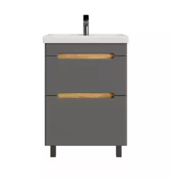 Тумба с раковиной SanStar Diva 60 напольная, дуб вотан/графит софт (раковина Фостер 60)