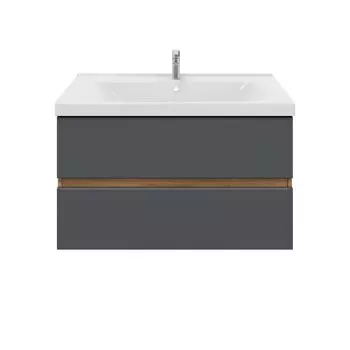 Тумба с раковиной SanStar Graffa 100 подвесная, дуб вотан/графит софт (раковина Гармония 100)