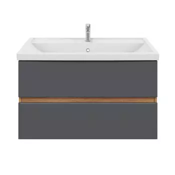 Тумба с раковиной SanStar Graffa 100 подвесная, дуб вотан/графит софт (раковина Фостер 100)