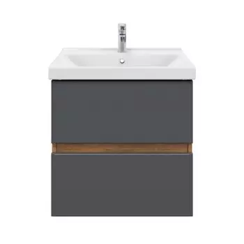 Тумба с раковиной SanStar Graffa 50 подвесная, дуб вотан/графит софт (раковина Фест 50)