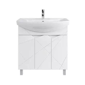 Тумба с раковиной SanStar Каскад 80 напольная, белая (раковина Балтика 80)