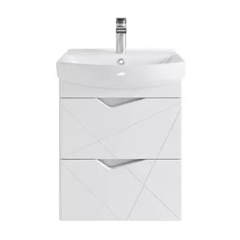 Тумба с раковиной SanStar Линни 50 подвесная, 2 ящика, белая (раковина Клермонт 50)