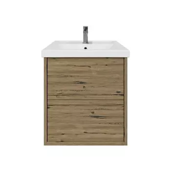 Тумба с раковиной SanStar Siva 50 подвесная, дуб веллингтон табак (раковина Фостер 50)