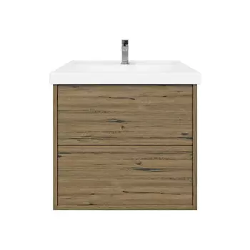 Тумба с раковиной SanStar Siva 60 подвесная, дуб веллингтон табак (раковина Фостер 60)