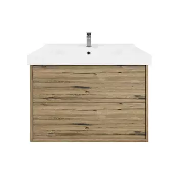 Тумба с раковиной SanStar Siva 80 подвесная, дуб веллингтон табак (раковина Миранда 80)