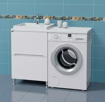 Тумба с раковиной СанТа Лондон 59 L напольная белая над стиральной машиной