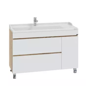 Тумба с раковиной СанТа Марс 120 напольная, янтарное дерево/белый (раковина Сириус 120)