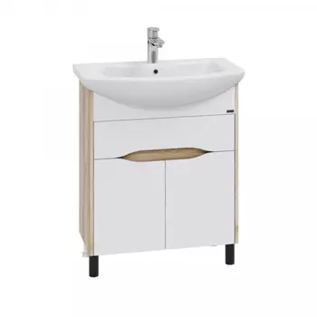 Тумба с раковиной СанТа Сатурн 70 напольная, с 1 ящиком, дуб австрийский/белый