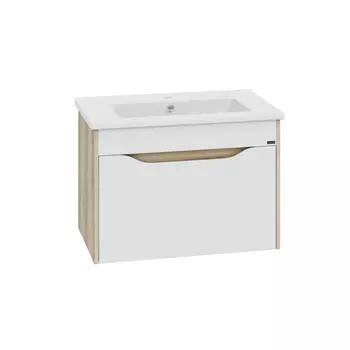 Тумба с раковиной СанТа Сатурн 75 подвесная, 1 ящик, дуб австрийский/белый