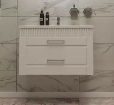 Тумба с раковиной Sanvit Турин-2 80 см с двумя ящиками и декоративной 3Д вставкой, белая