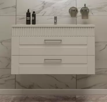 Тумба с раковиной Sanvit Турин-2 90 см с двумя ящиками и декоративной 3Д вставкой, белая