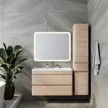 Тумба с раковиной Style Line Атлантика 100 Люкс Plus, подвесная, ясень перламутр