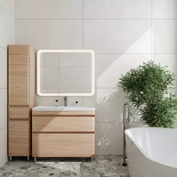 Тумба с раковиной Style Line Атлантика 100 Люкс Plus, напольная, ясень перламутр