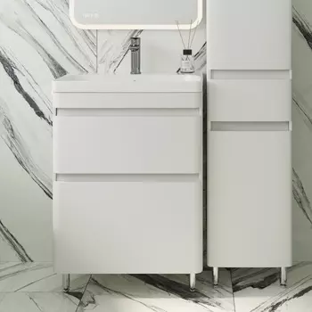 Тумба с раковиной Style Line Атлантика 60 Люкс PLUS напольная, антискрейч белый