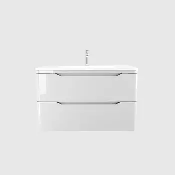 Тумба с раковиной Style Line Марелла 90 Люкс Plus подвесная, 2 ящика, белый глянец