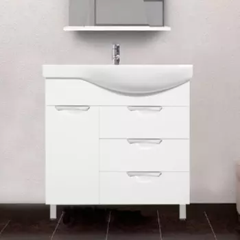 Тумба с раковиной Style Line Жасмин 82 L белая, с бельевой корзиной