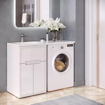 Тумба с раковиной Taliente Olejio 60 под стиральную машину, белая