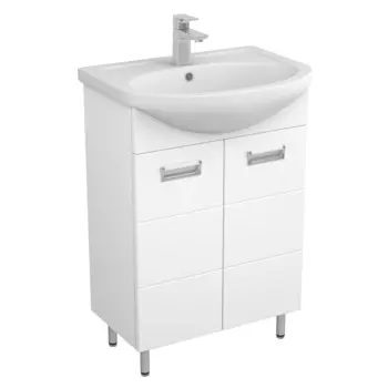 Тумба с раковиной Uncoria Рейн 55 напольная, белый глянец